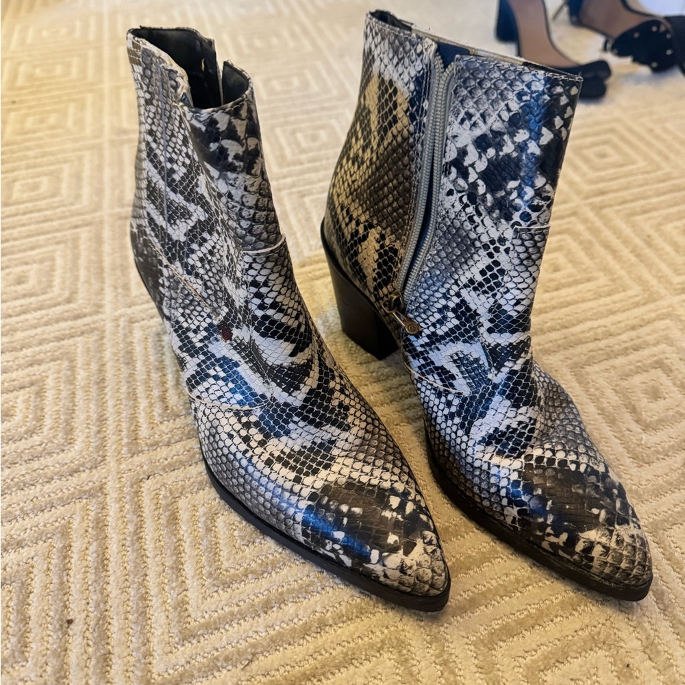Blondo Black and White Snakeskin Ankle Boots